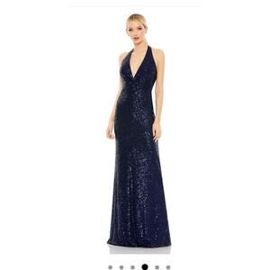 Mac Duggal Navy Sequin Halter Neck Gown